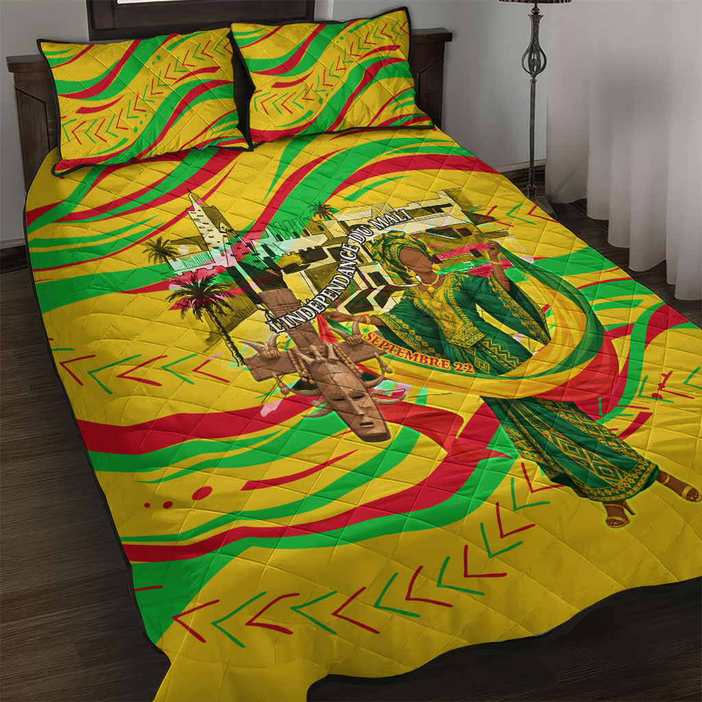 Mali Independence Day Quilt Bed Set Traditional West African Cultural Pride Flag Colors
