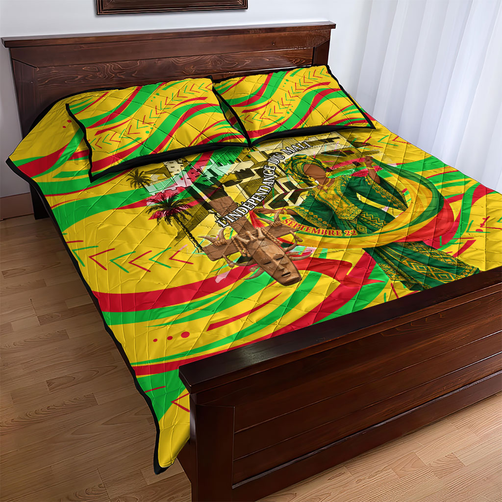 Mali Independence Day Quilt Bed Set Traditional West African Cultural Pride Flag Colors
