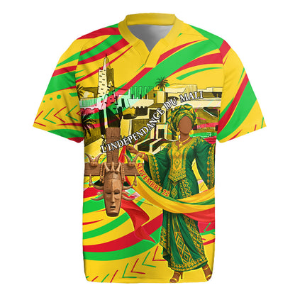 Mali Independence Day Rugby Jersey Traditional West African Cultural Pride Flag Colors