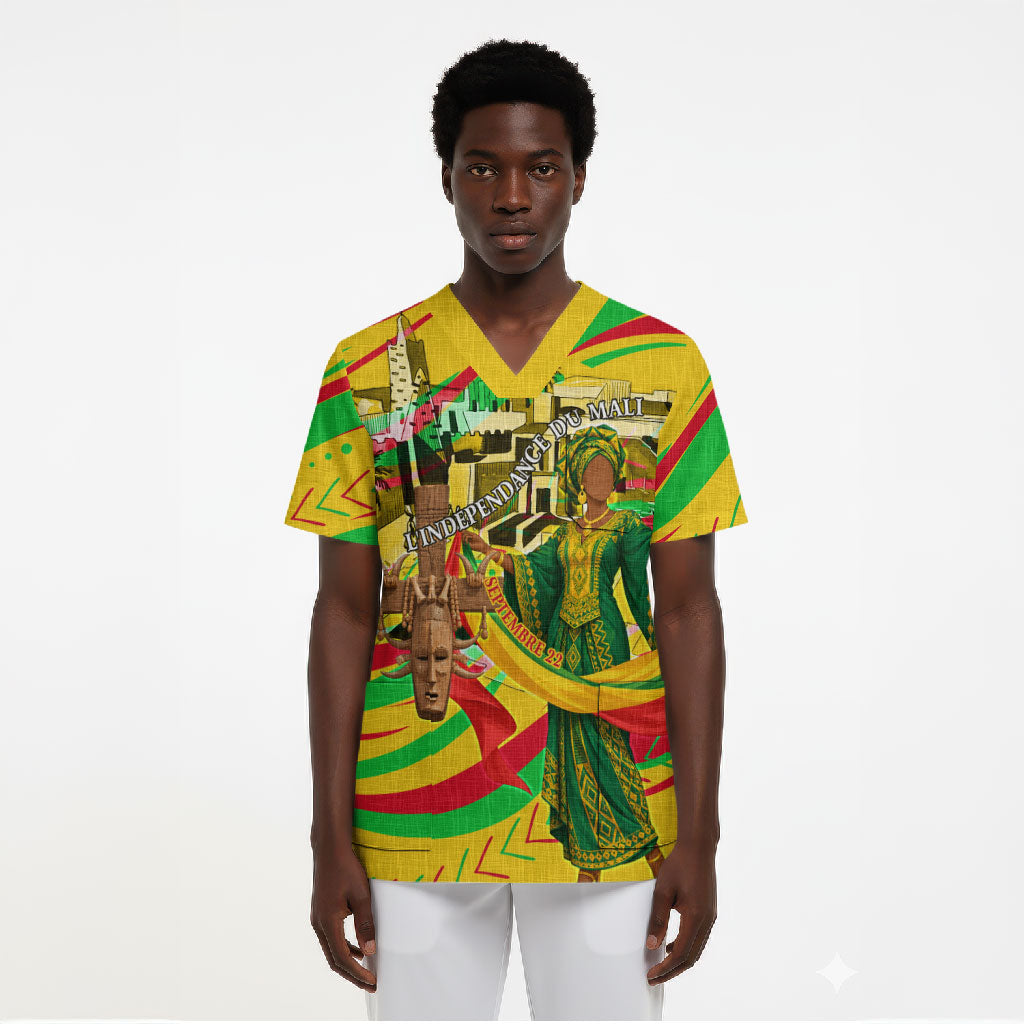Mali Independence Day Scrub Top Traditional West African Cultural Pride Flag Colors