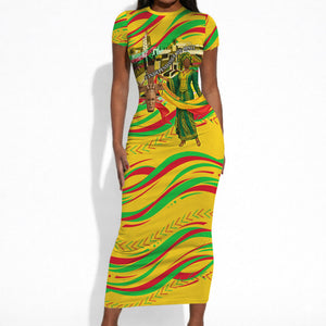 Mali Independence Day Short Sleeve Bodycon Dress Traditional West African Cultural Pride Flag Colors