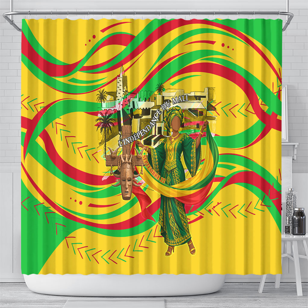 Mali Independence Day Shower Curtain Traditional West African Cultural Pride Flag Colors