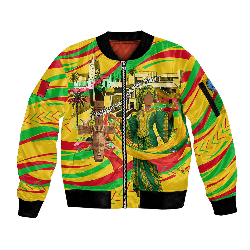 Mali Independence Day Sleeve Zip Bomber Jacket Traditional West African Cultural Pride Flag Colors