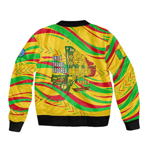 Mali Independence Day Sleeve Zip Bomber Jacket Traditional West African Cultural Pride Flag Colors