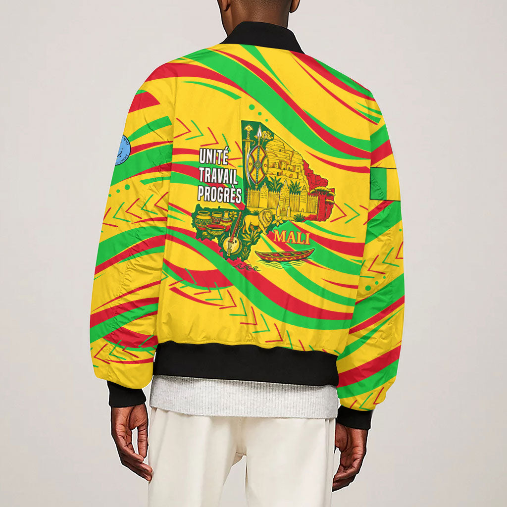 Mali Independence Day Sleeve Zip Bomber Jacket Traditional West African Cultural Pride Flag Colors