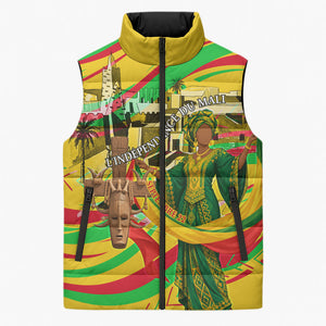 Mali Independence Day Sleeveless Puffer Jacket Traditional West African Cultural Pride Flag Colors