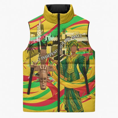 Mali Independence Day Sleeveless Puffer Jacket Traditional West African Cultural Pride Flag Colors