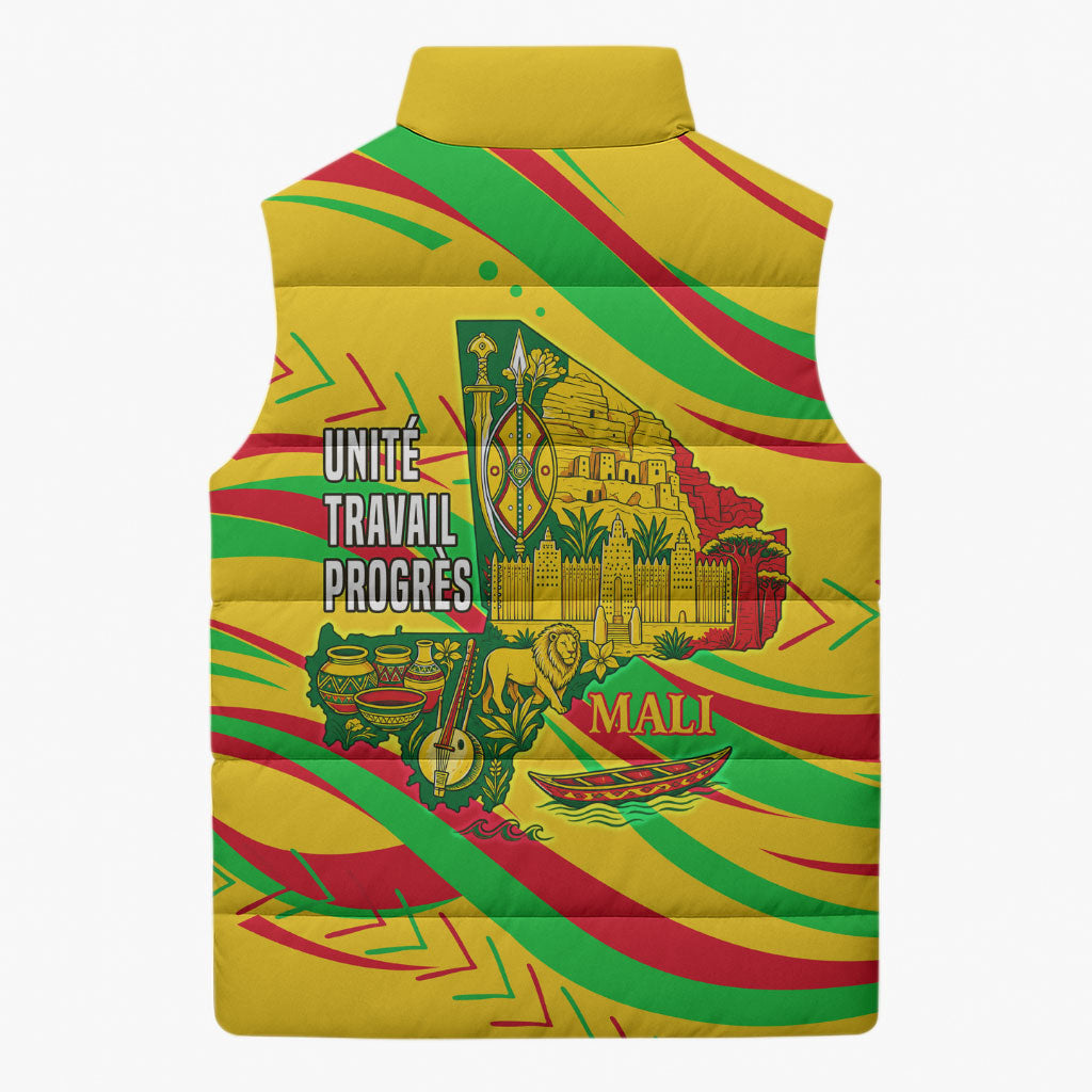 Mali Independence Day Sleeveless Puffer Jacket Traditional West African Cultural Pride Flag Colors