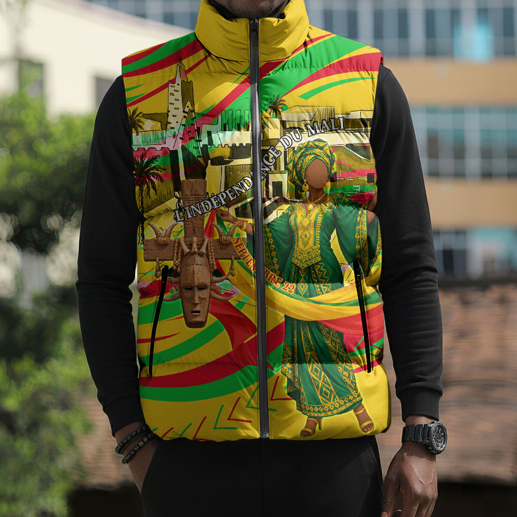 Mali Independence Day Sleeveless Puffer Jacket Traditional West African Cultural Pride Flag Colors