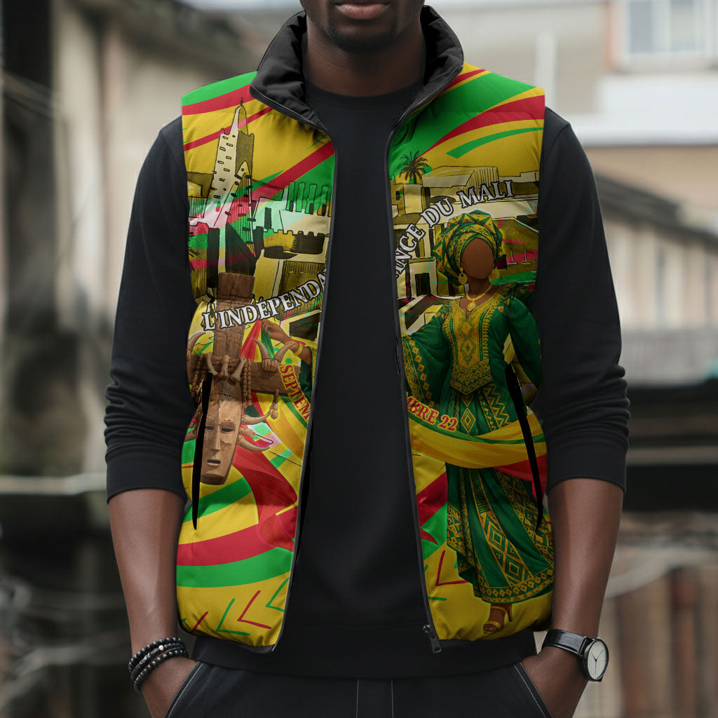 Mali Independence Day Sleeveless Puffer Jacket Traditional West African Cultural Pride Flag Colors