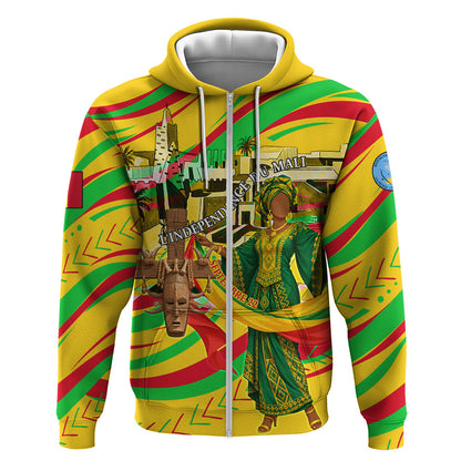 Mali Independence Day Zip Hoodie Traditional West African Cultural Pride Flag Colors