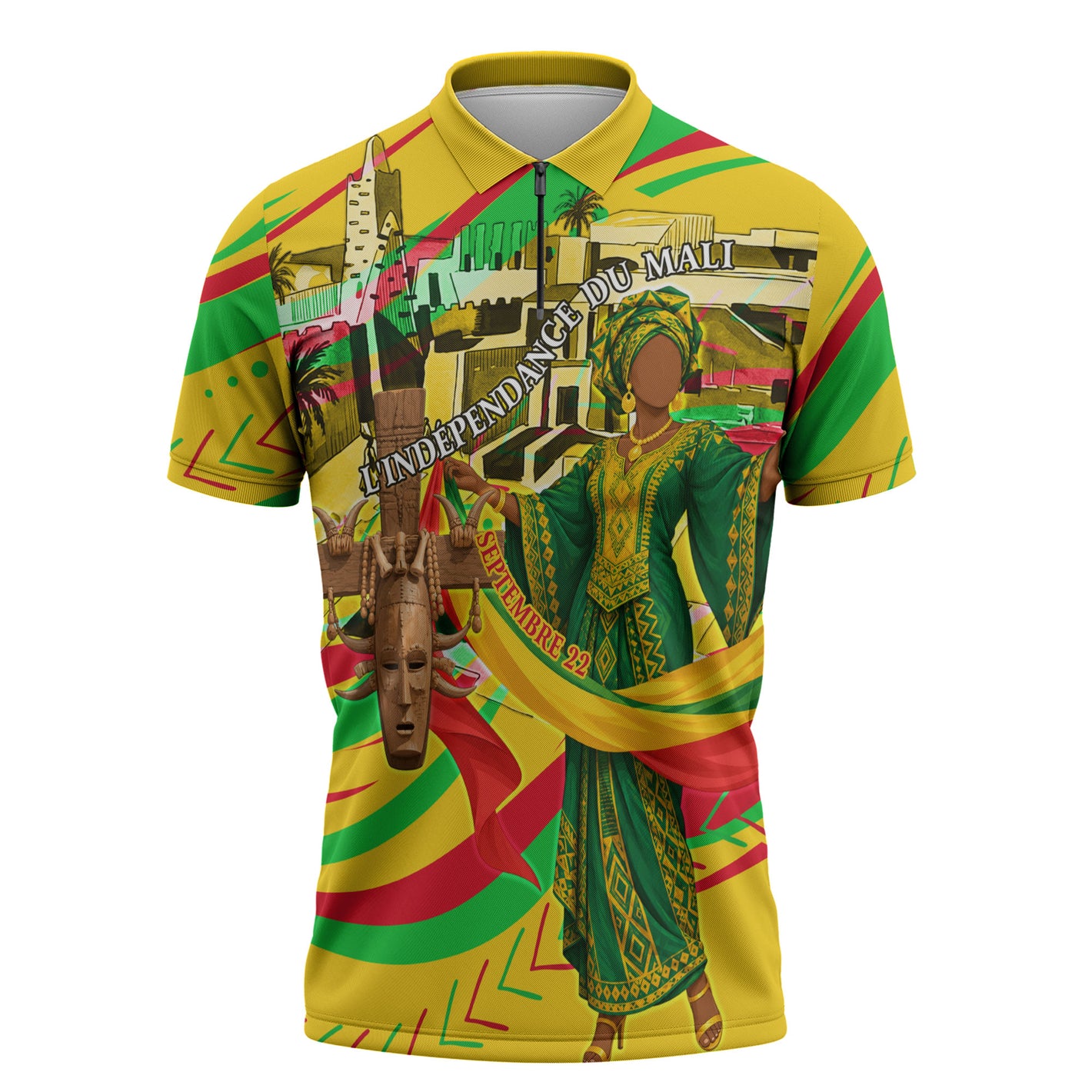 Mali Independence Day Zipper Polo Shirt Traditional West African Cultural Pride Flag Colors