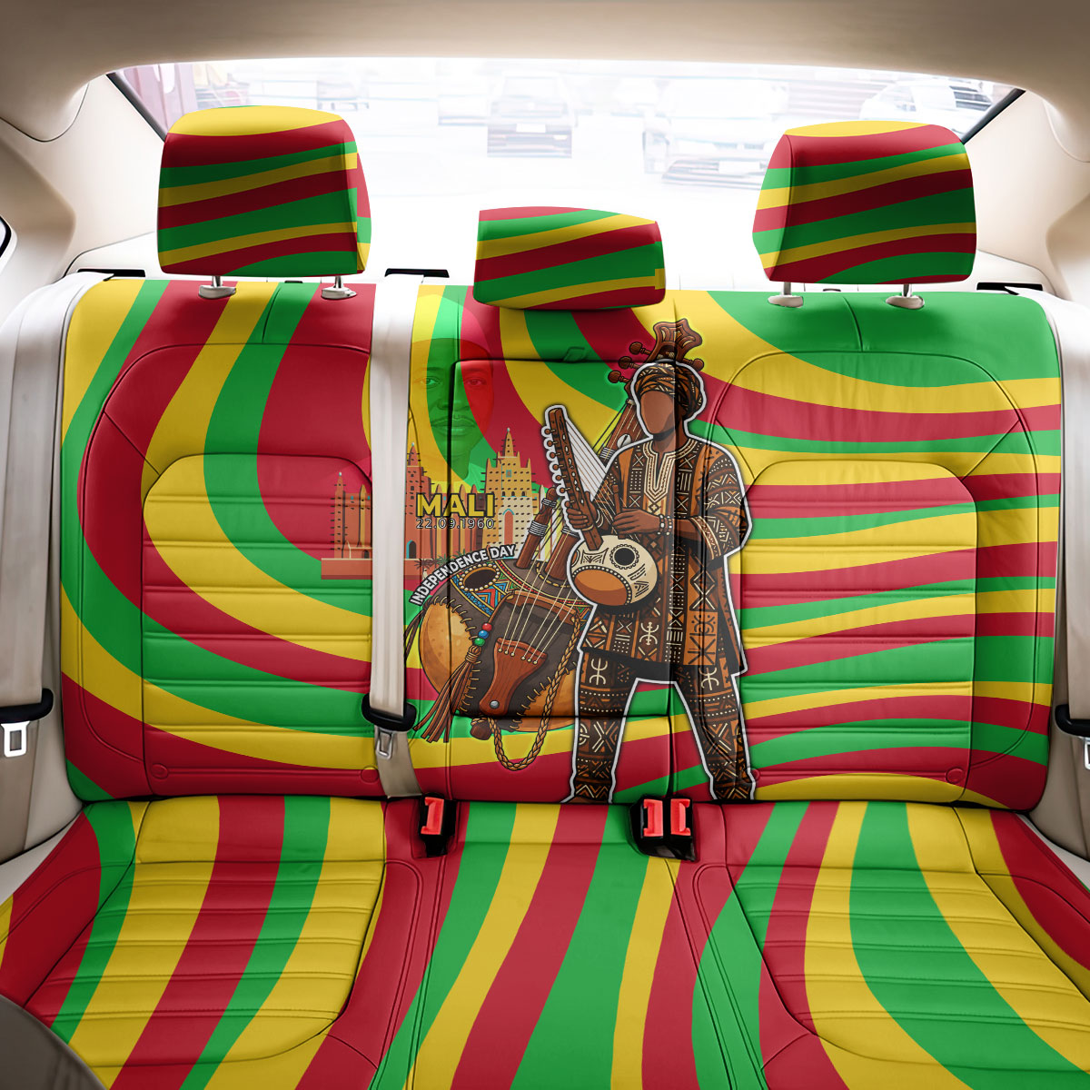 Mali Independence Day Back Car Seat Cover West African Kora Musician Cultural