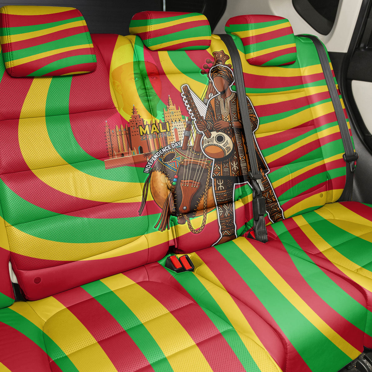 Mali Independence Day Back Car Seat Cover West African Kora Musician Cultural