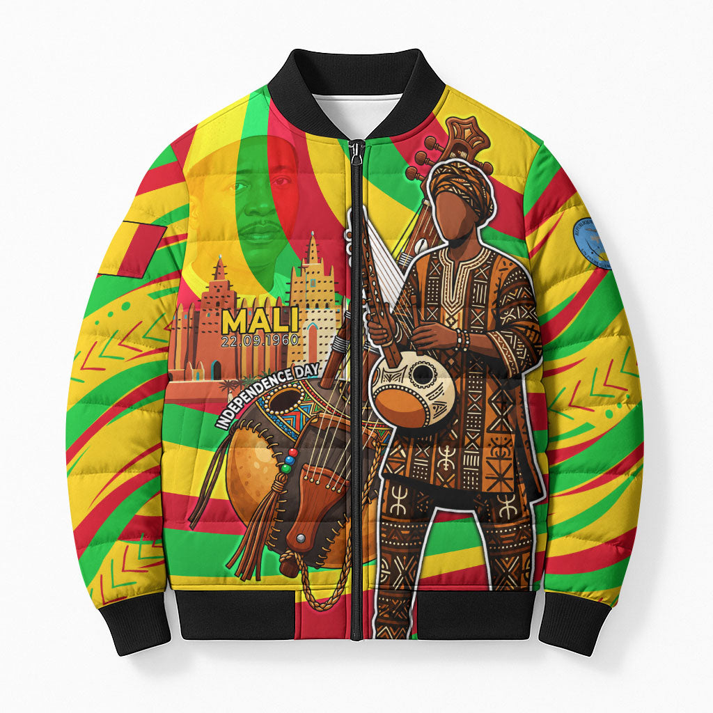 Mali Independence Day Bomber Puffer Jacket West African Kora Musician Cultural