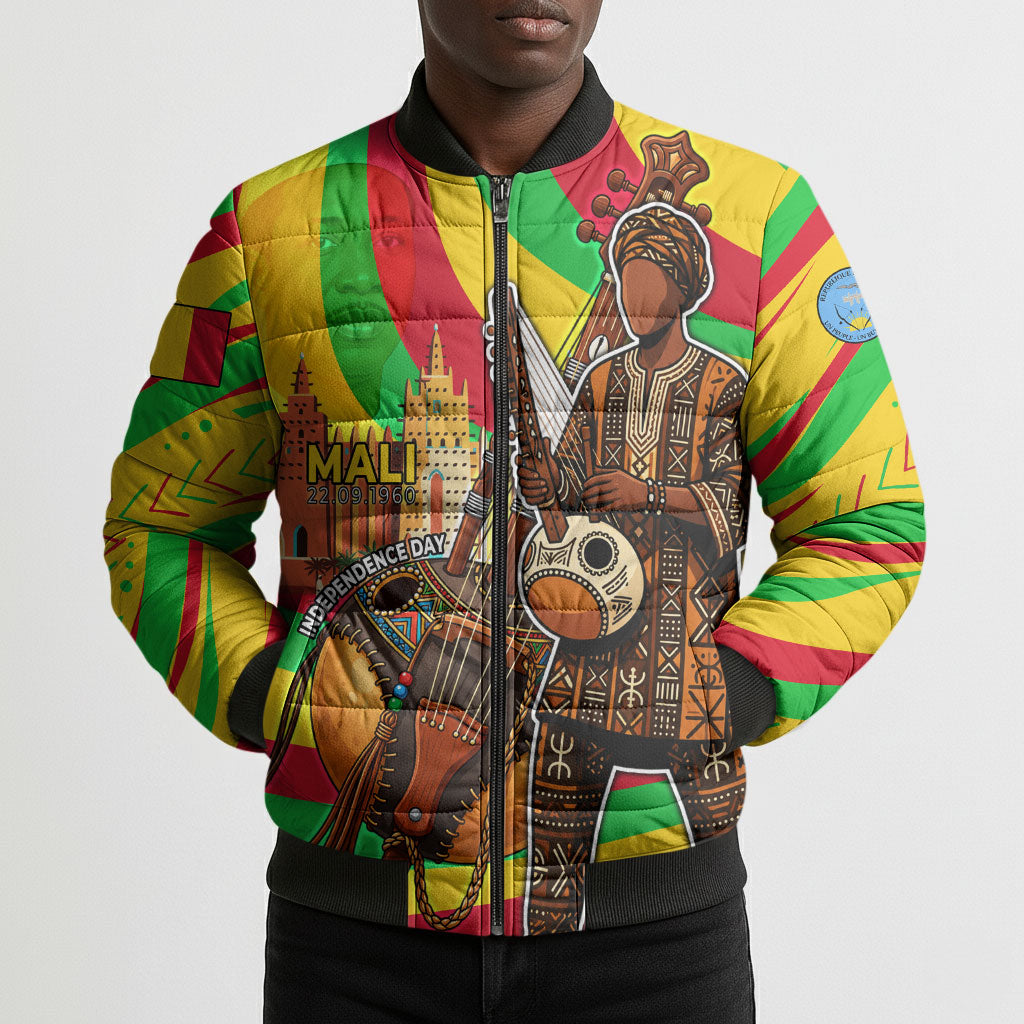 Mali Independence Day Bomber Puffer Jacket West African Kora Musician Cultural