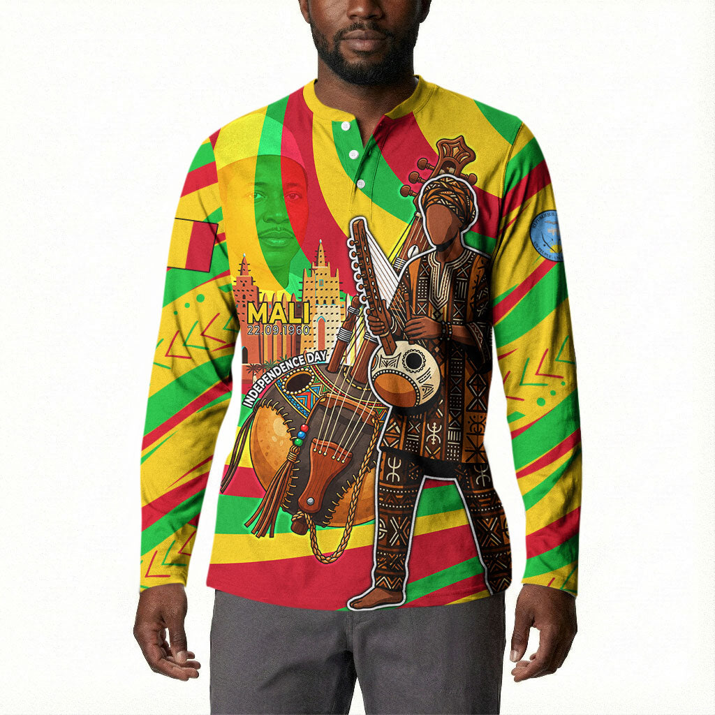 Mali Independence Day Button Sweatshirt West African Kora Musician Cultural