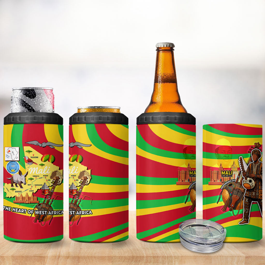 Mali Independence Day 4 in 1 Can Cooler Tumbler West African Kora Musician Cultural