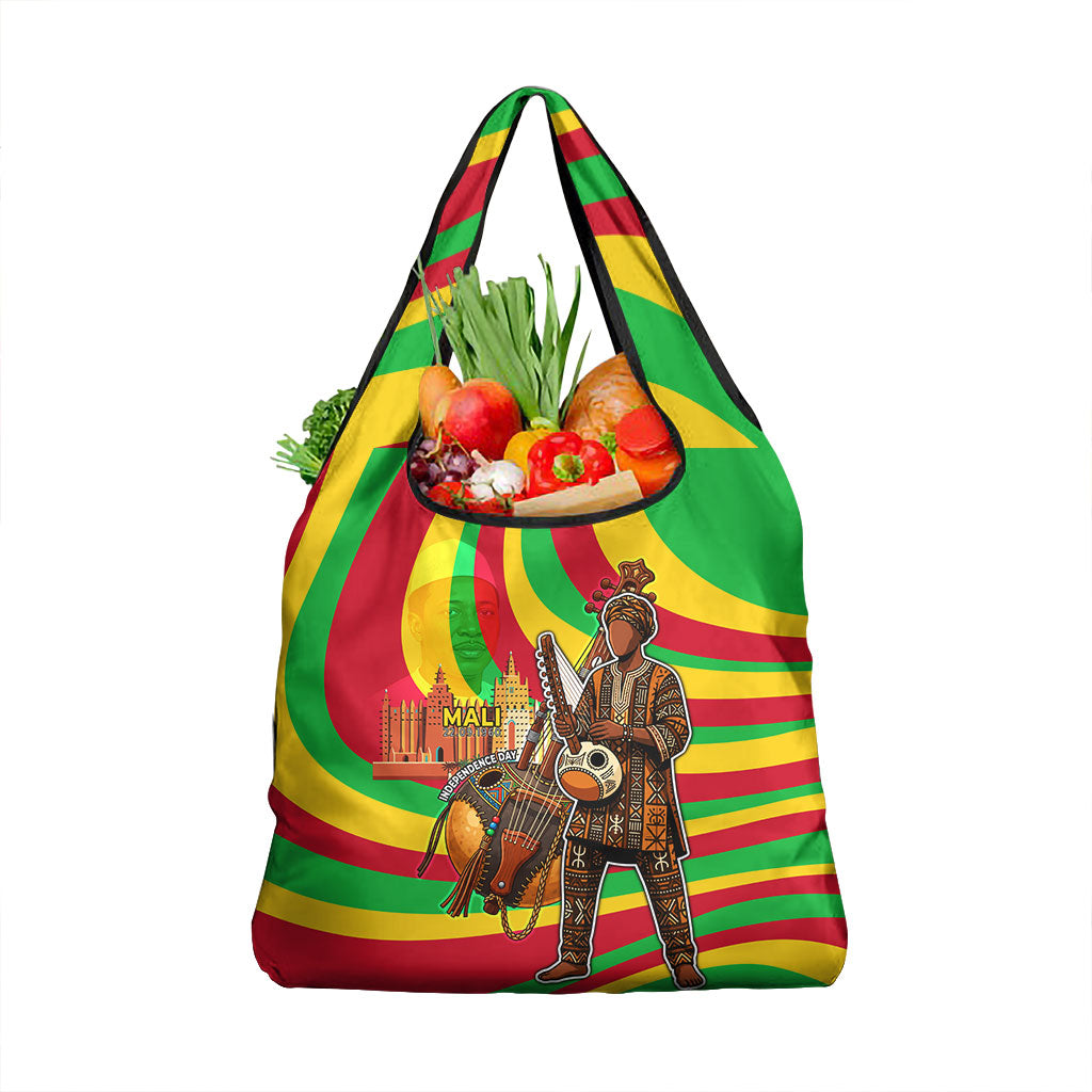 Mali Independence Day Grocery Bag West African Kora Musician Cultural