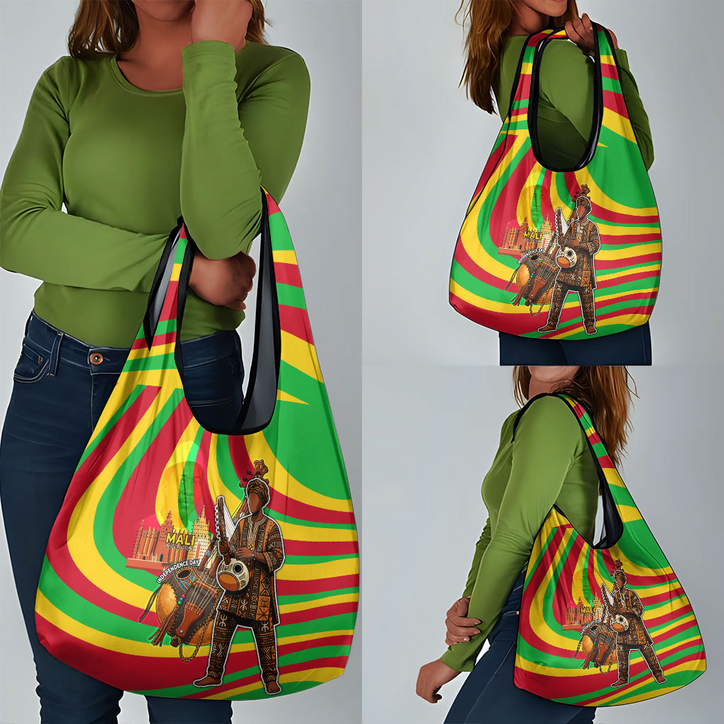 Mali Independence Day Grocery Bag West African Kora Musician Cultural