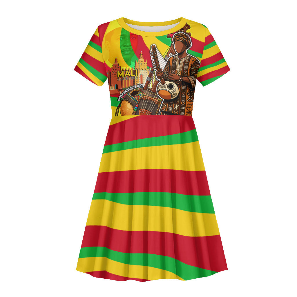 Mali Independence Day Kid Short Sleeve Dress West African Kora Musician Cultural