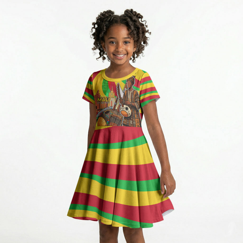 Mali Independence Day Kid Short Sleeve Dress West African Kora Musician Cultural