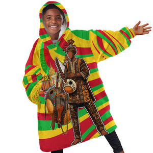 Mali Independence Day Kid Wearable Blanket Hoodie West African Kora Musician Cultural