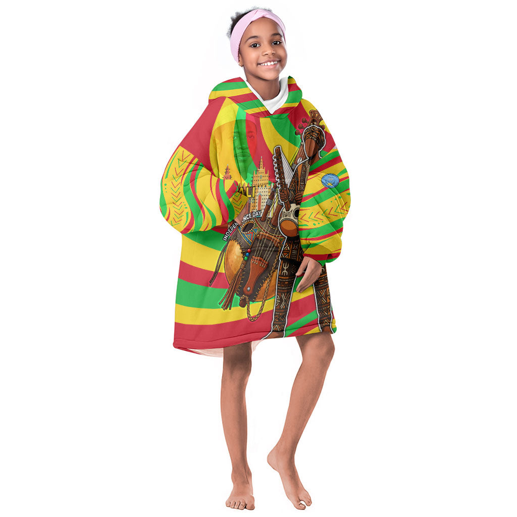 Mali Independence Day Kid Wearable Blanket Hoodie West African Kora Musician Cultural