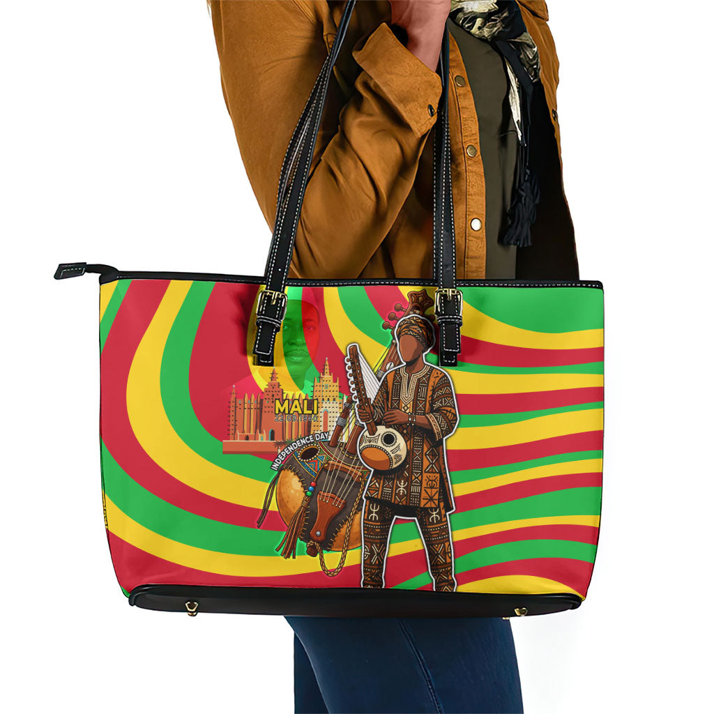 Mali Independence Day Leather Tote Bag West African Kora Musician Cultural