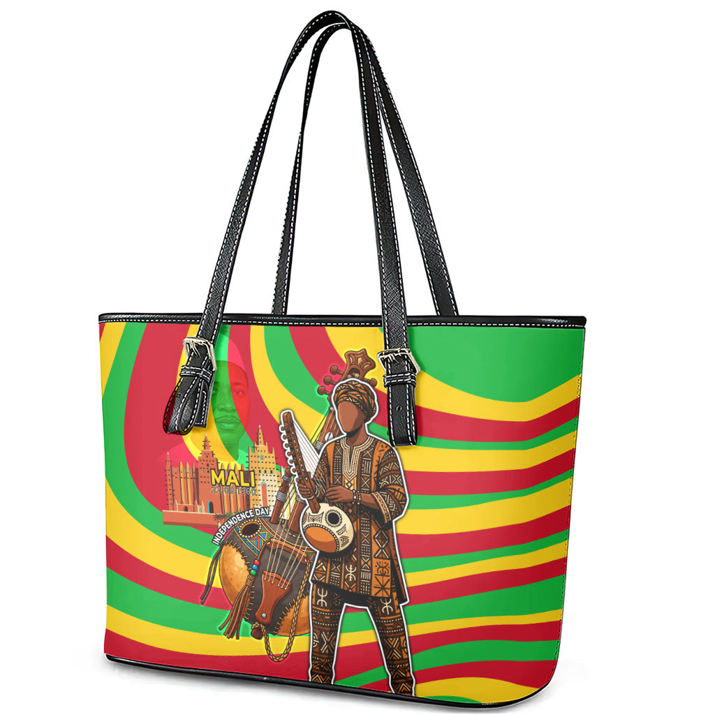 Mali Independence Day Leather Tote Bag West African Kora Musician Cultural