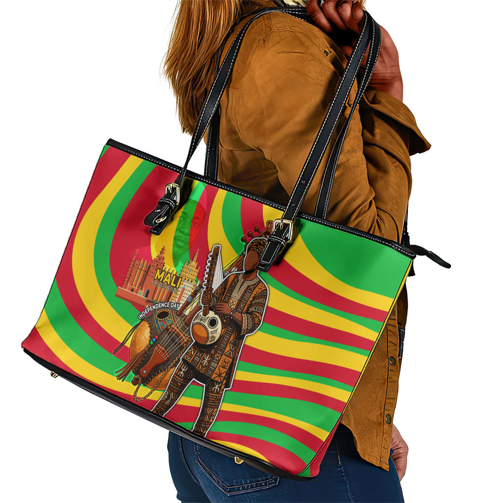 Mali Independence Day Leather Tote Bag West African Kora Musician Cultural