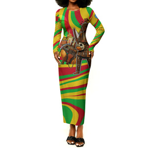 Mali Independence Day Long Sleeve Bodycon Dress West African Kora Musician Cultural