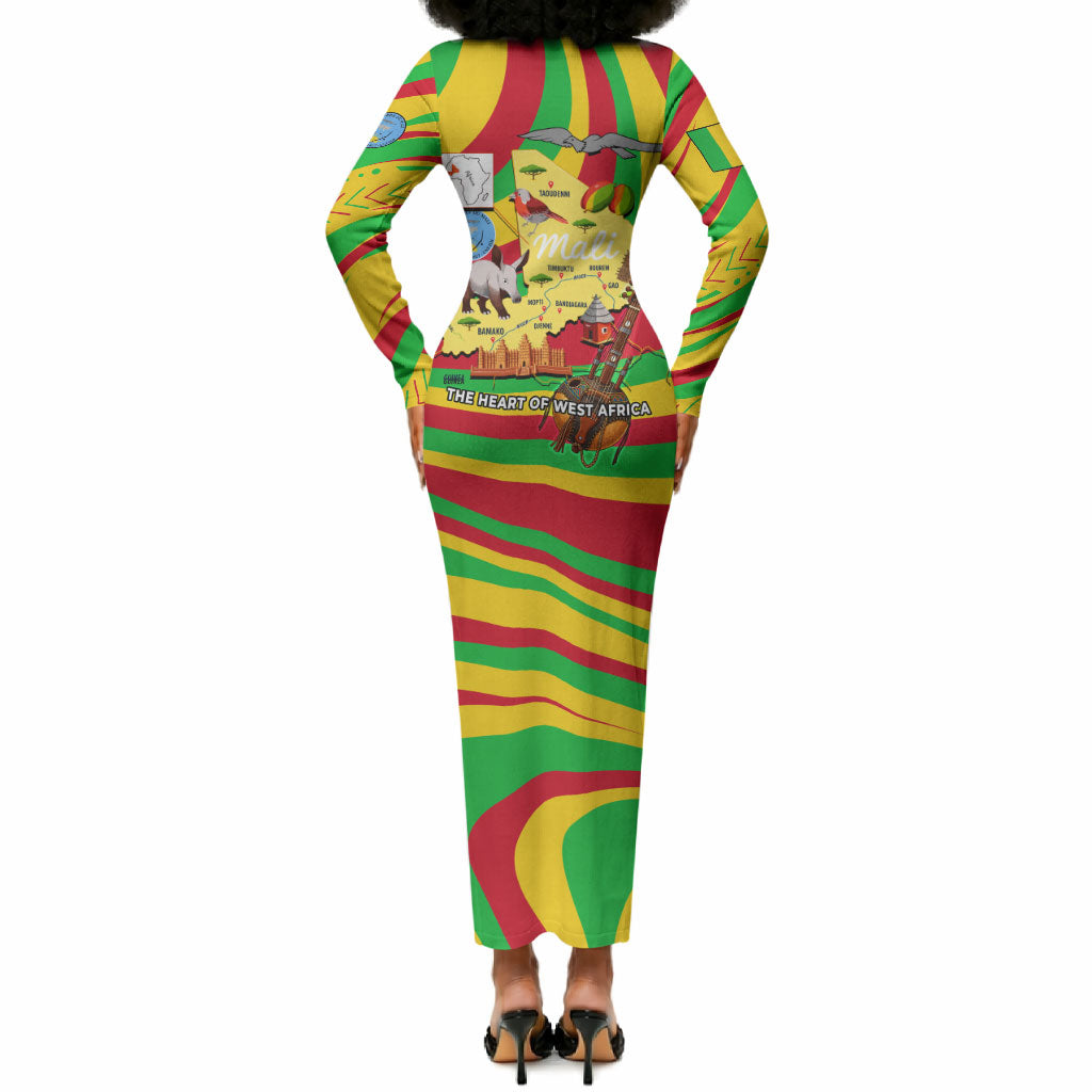 Mali Independence Day Long Sleeve Bodycon Dress West African Kora Musician Cultural