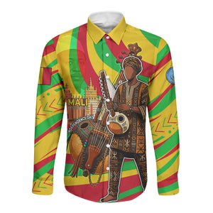 Mali Independence Day Long Sleeve Button Shirt West African Kora Musician Cultural