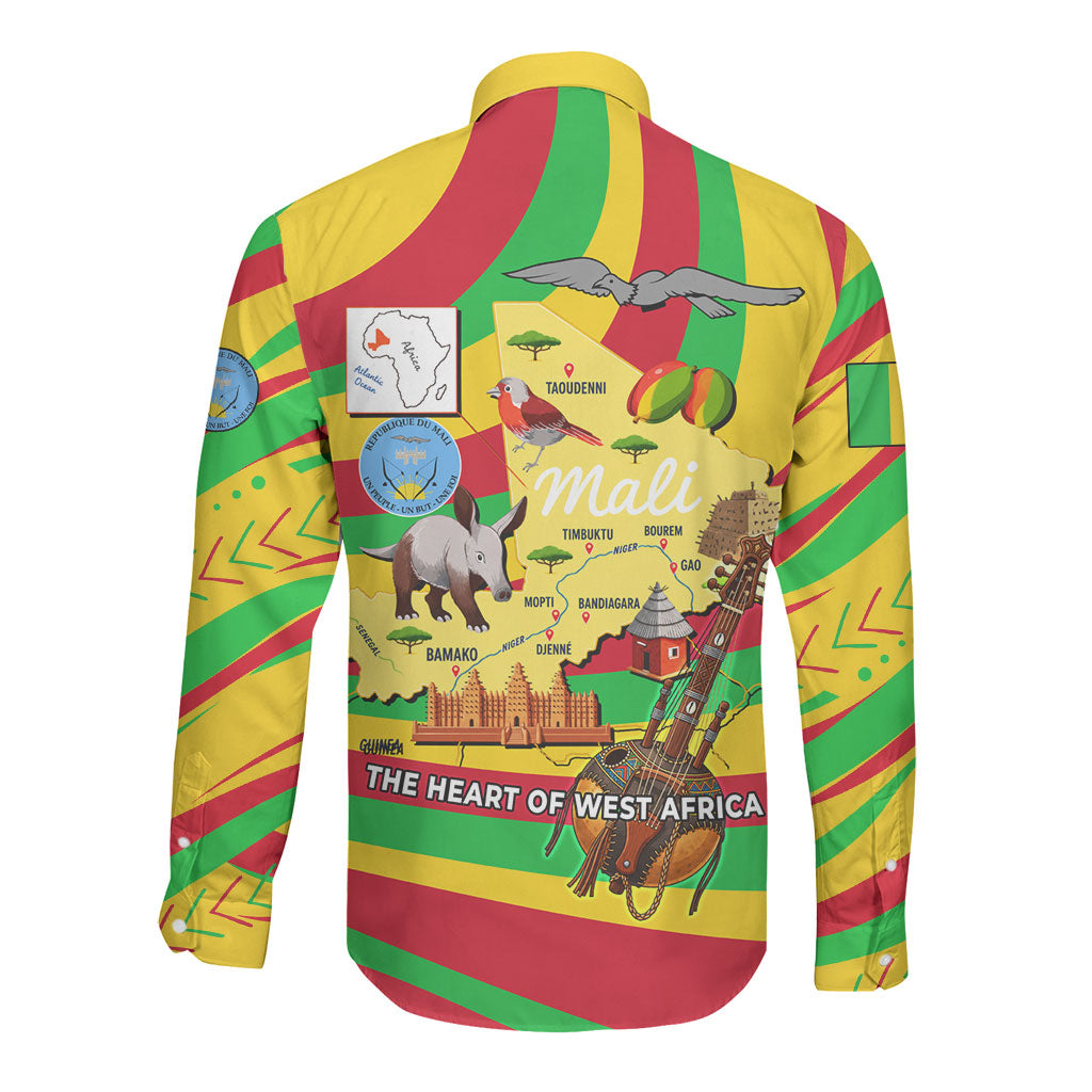 Mali Independence Day Long Sleeve Button Shirt West African Kora Musician Cultural