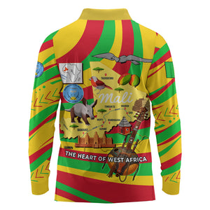 Mali Independence Day Long Sleeve Polo Shirt West African Kora Musician Cultural
