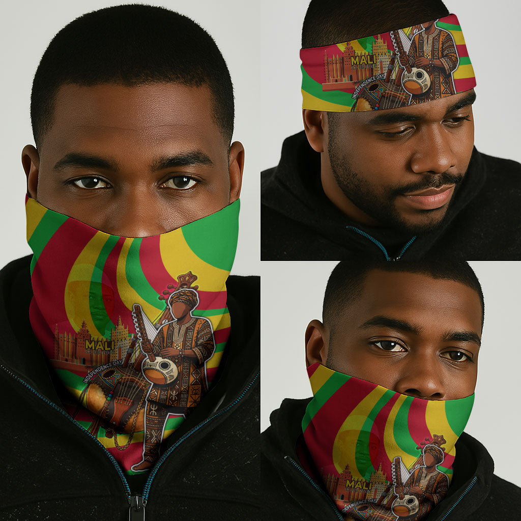 Mali Independence Day Neck Gaiter West African Kora Musician Cultural