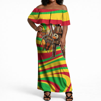 Mali Independence Day Off Shoulder Maxi Dress West African Kora Musician Cultural