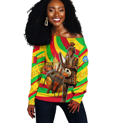 Mali Independence Day Off Shoulder Sweater West African Kora Musician Cultural