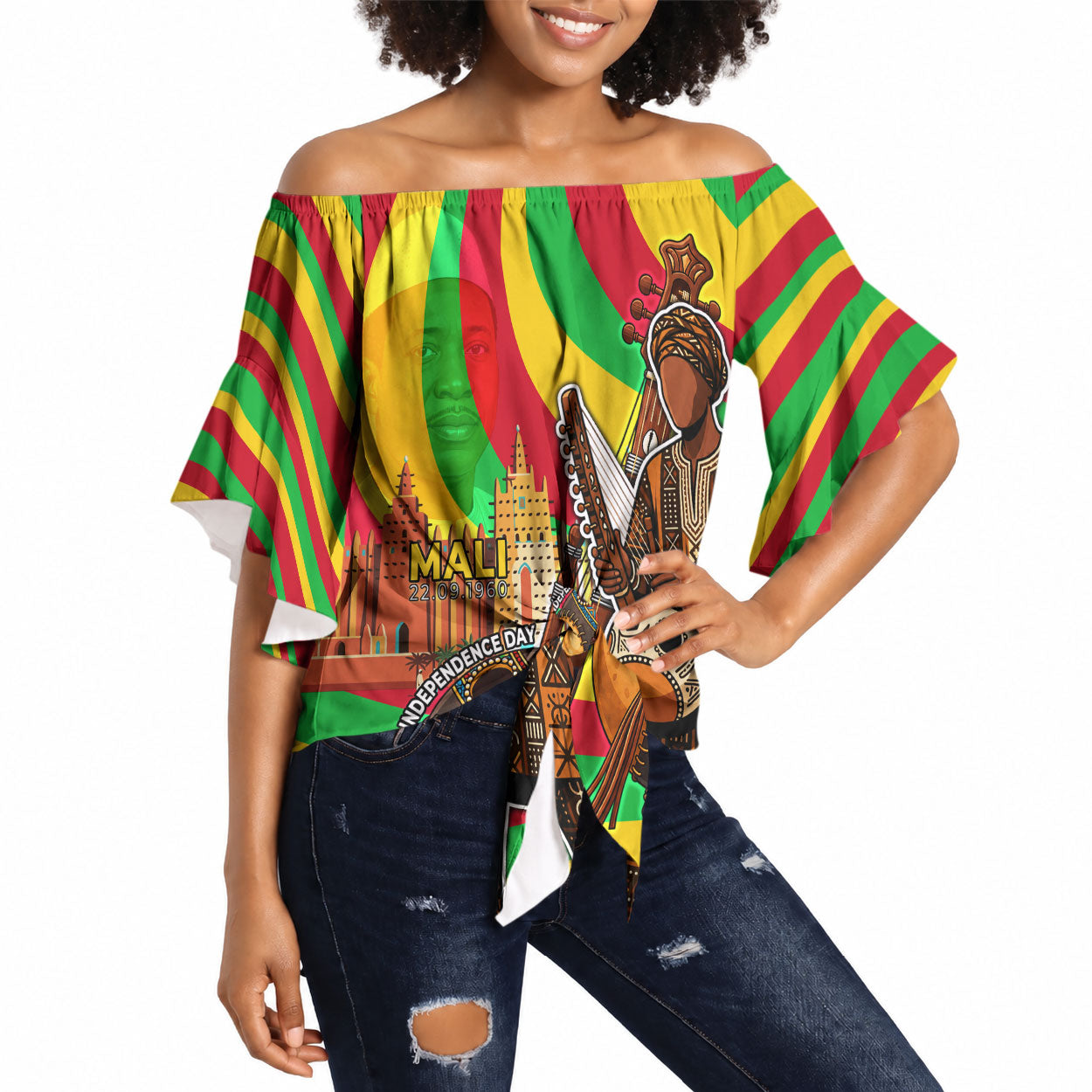 Mali Independence Day Off Shoulder Wrap Waist Top West African Kora Musician Cultural