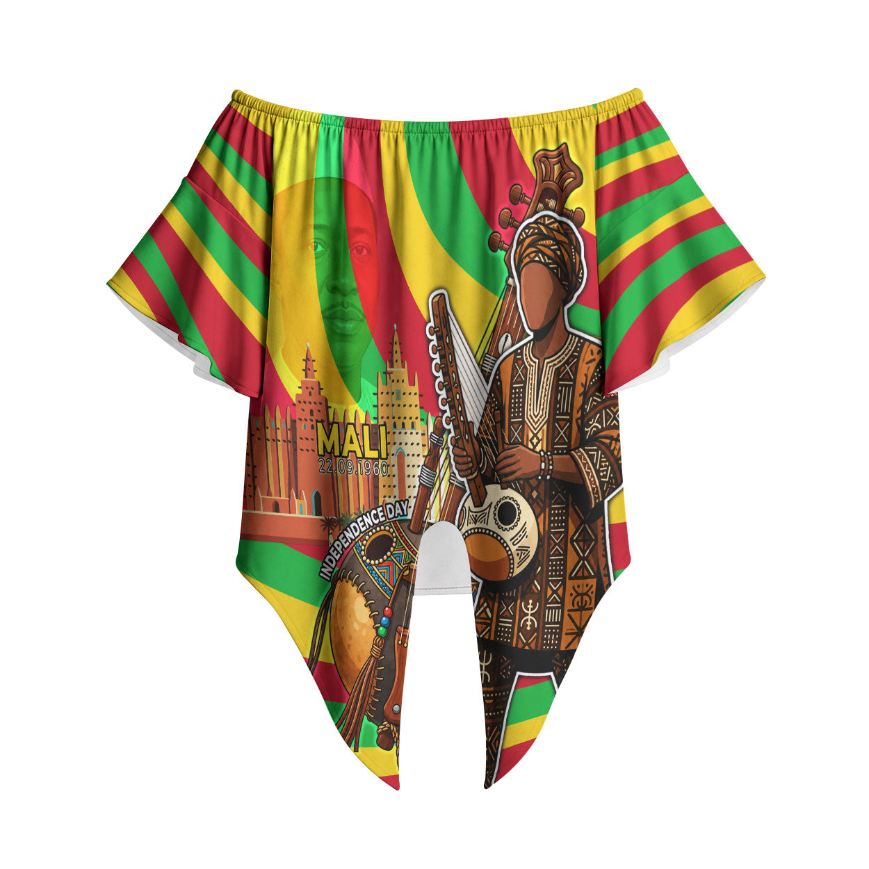 Mali Independence Day Off Shoulder Wrap Waist Top West African Kora Musician Cultural