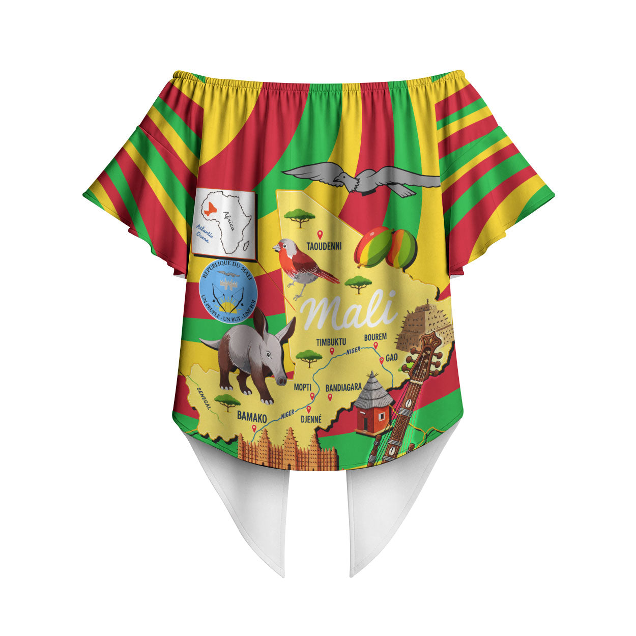 Mali Independence Day Off Shoulder Wrap Waist Top West African Kora Musician Cultural