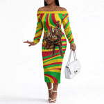 Mali Independence Day Off The Shoulder Long Sleeve Dress West African Kora Musician Cultural