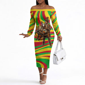 Mali Independence Day Off The Shoulder Long Sleeve Dress West African Kora Musician Cultural