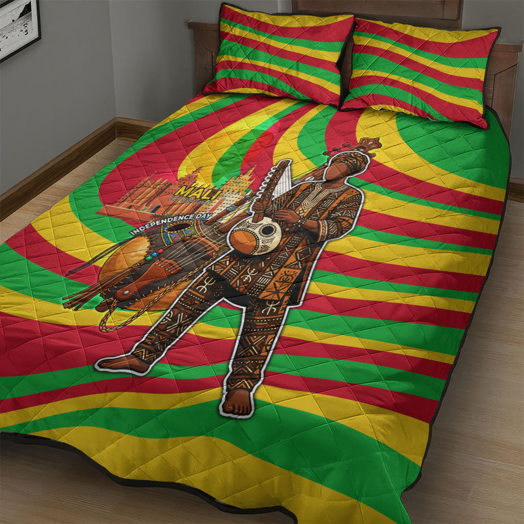 Mali Independence Day Quilt Bed Set West African Kora Musician Cultural