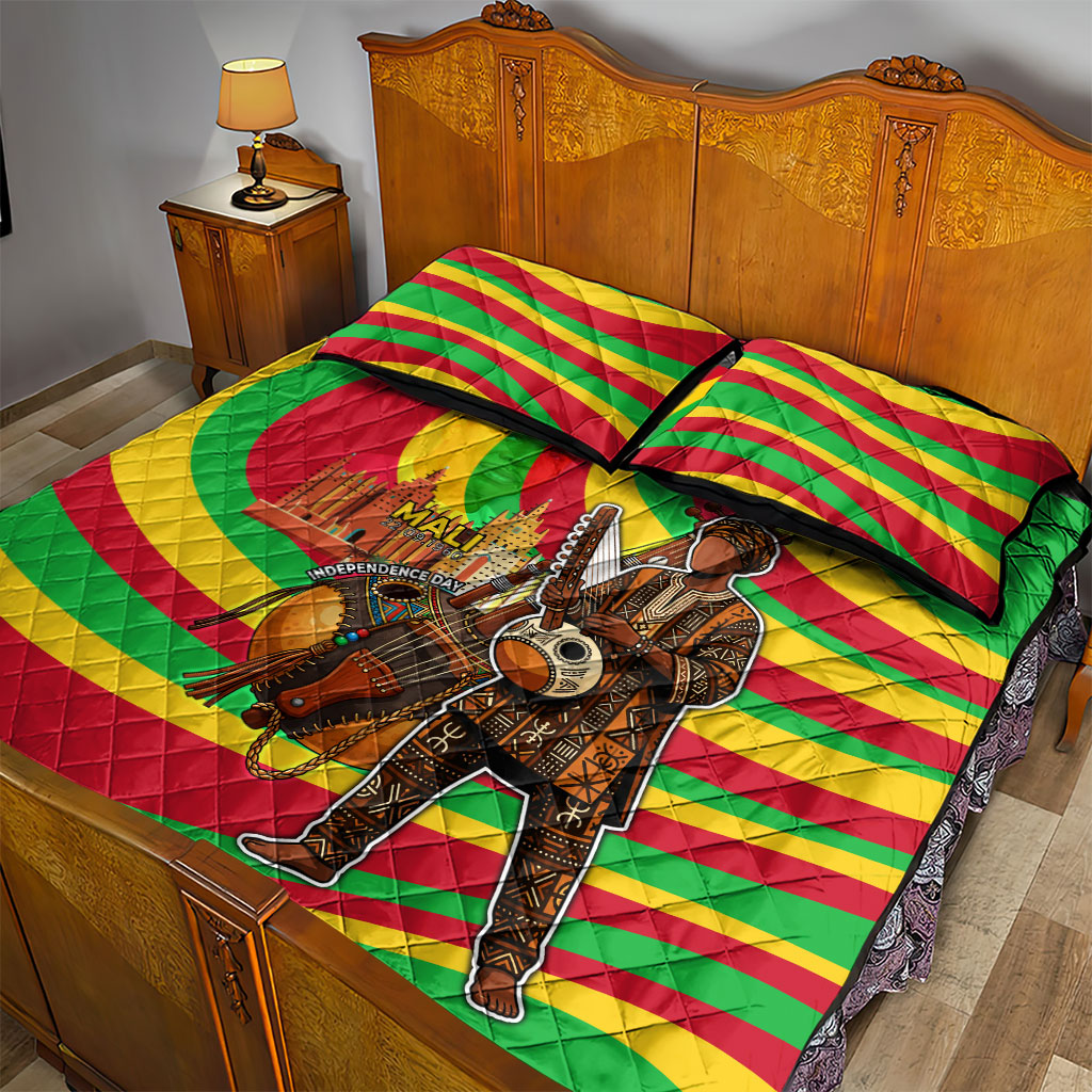 Mali Independence Day Quilt Bed Set West African Kora Musician Cultural