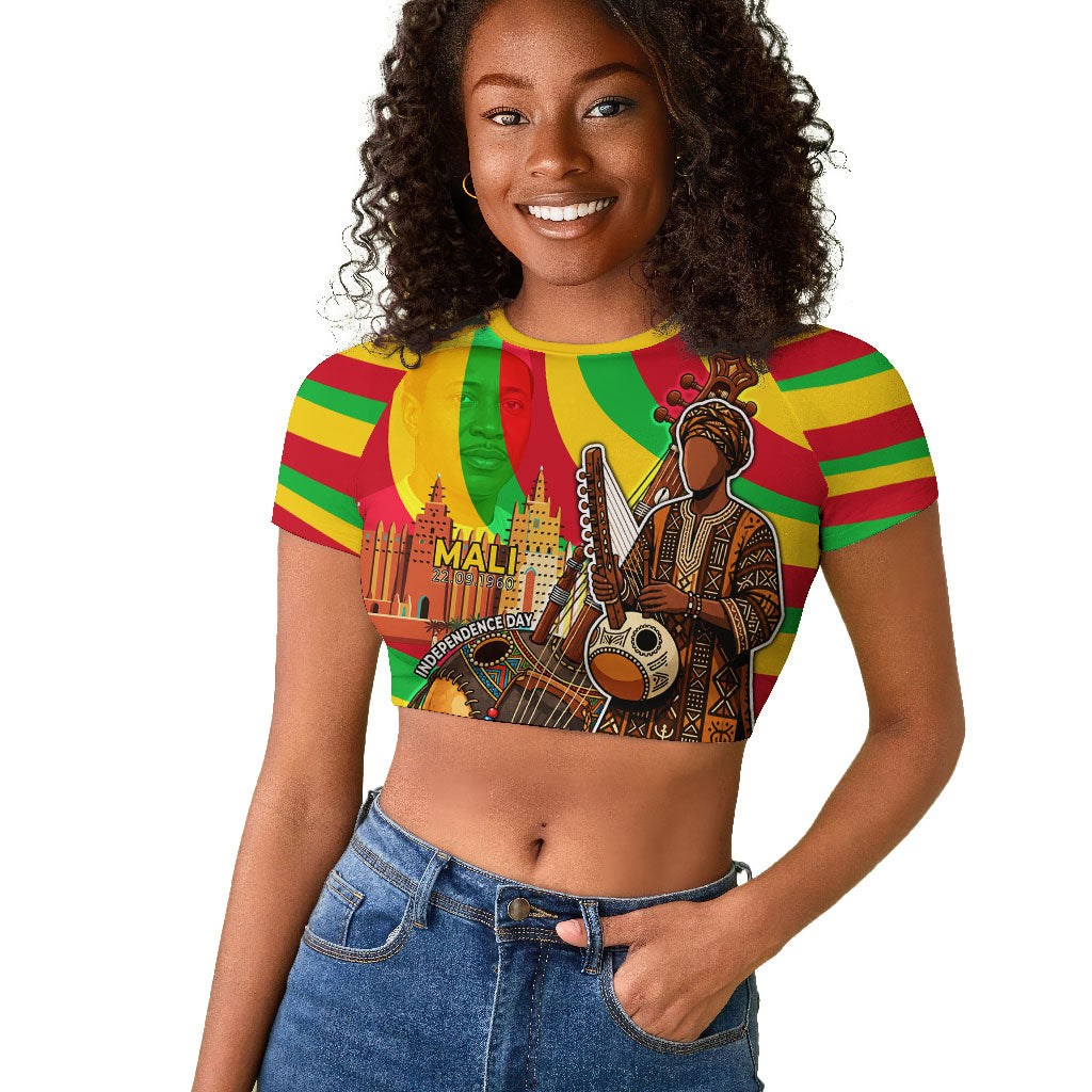 Mali Independence Day Raglan Cropped T shirt West African Kora Musician Cultural