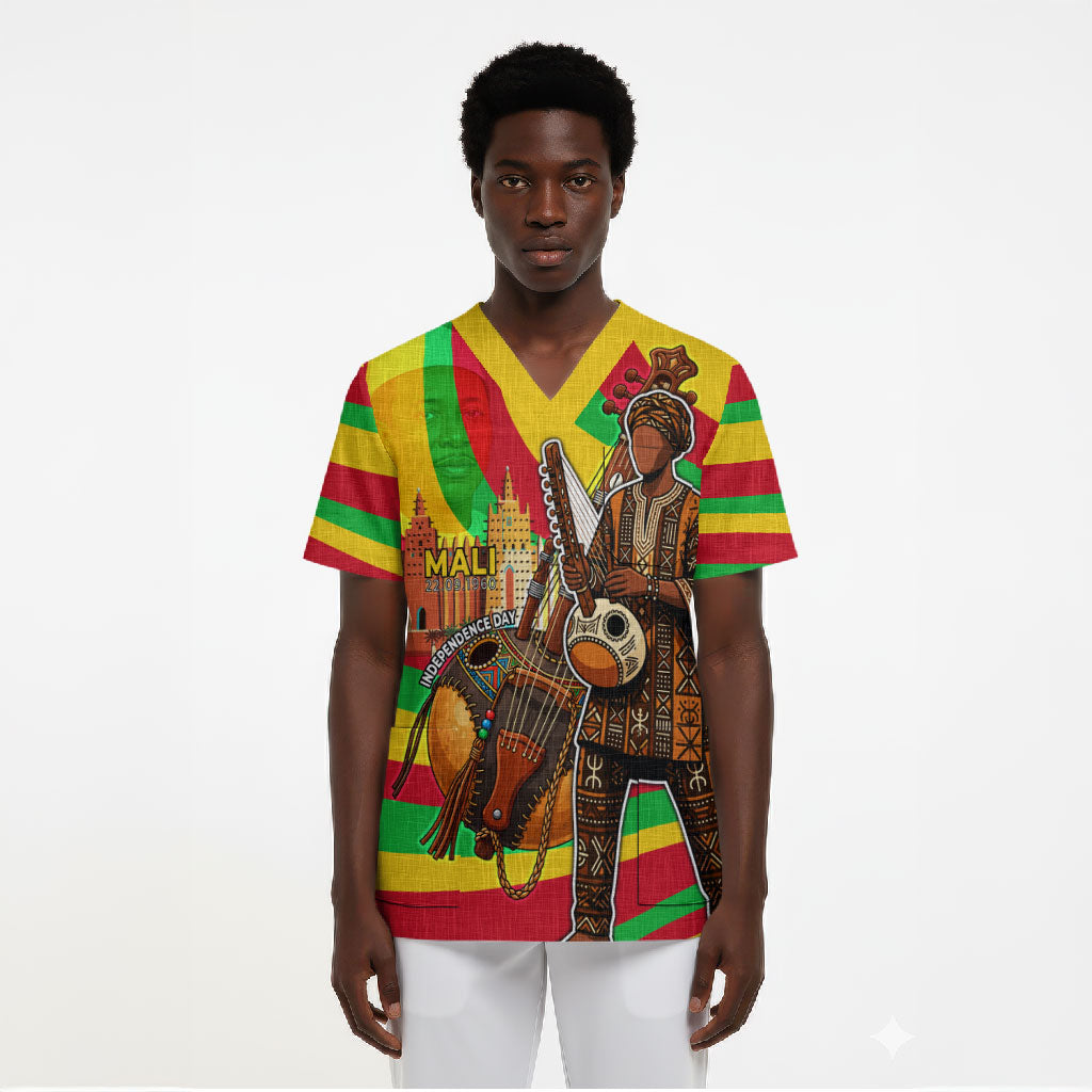 Mali Independence Day Scrub Top West African Kora Musician Cultural