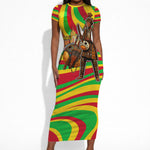 Mali Independence Day Short Sleeve Bodycon Dress West African Kora Musician Cultural