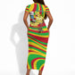 Mali Independence Day Short Sleeve Bodycon Dress West African Kora Musician Cultural